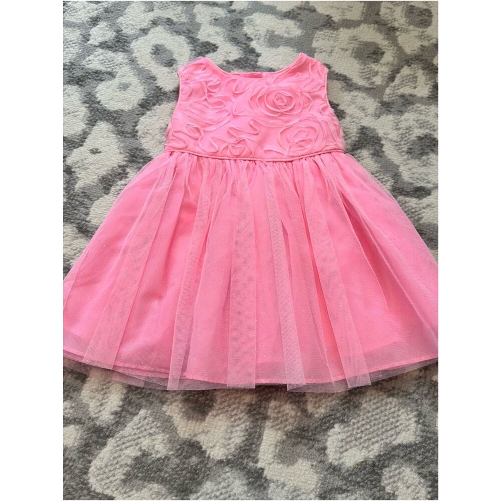 George 18m Baby Girls Dress Pink Sparkly Tulle Rose Spring Summer Fancy Floral